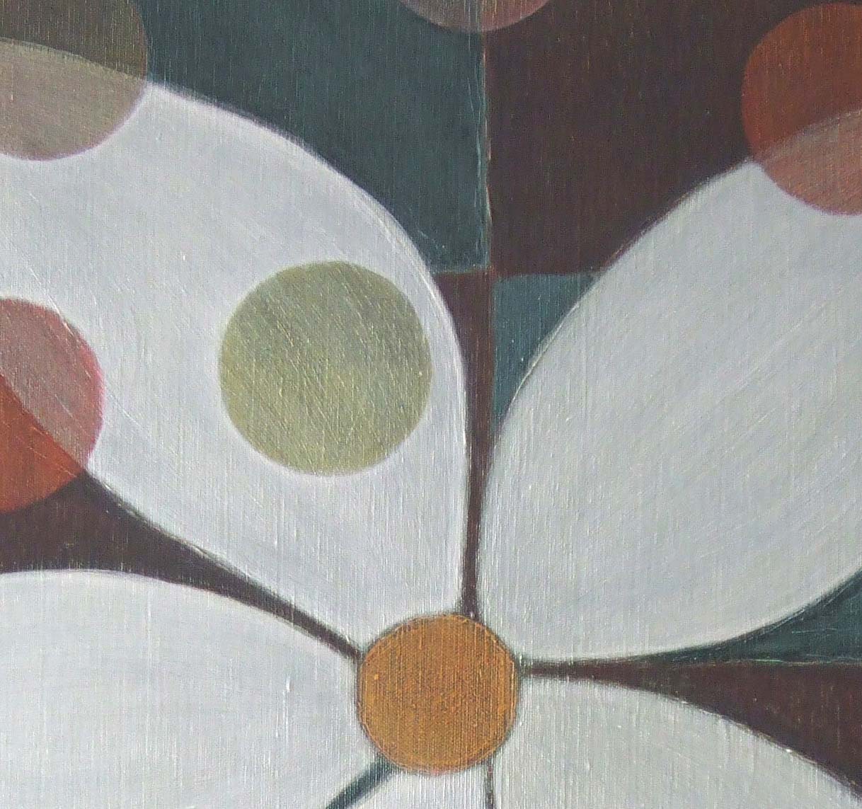 Contemporary Painting on Canvas White Flower with Dots