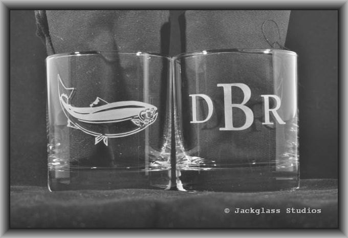 Personalized Etched Glass Fish Rocks Pair by Jackglass on Etsy