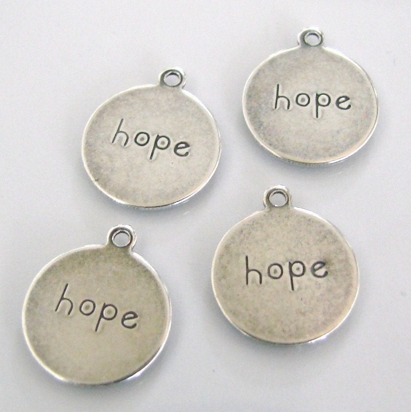 4 Antique Silver Hope Affirmation Charms 13mm - Trinity Brass Co.
