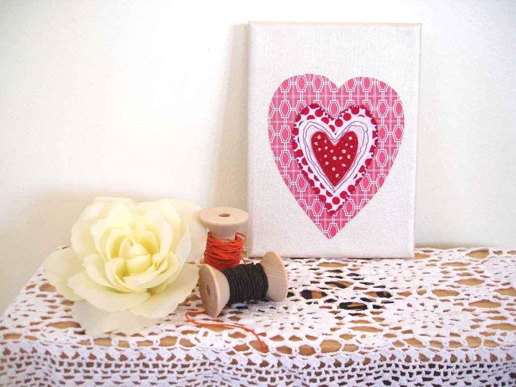Art decoration, Heart Wall hanging, Original collage, collage & mixed media, 8 x 10 canvas