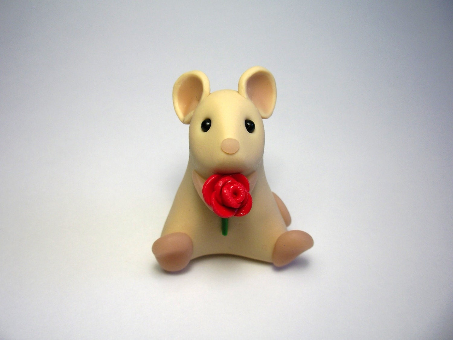Little Tan Mouse with Red Rose Mothers Day Ornament Cake Topper