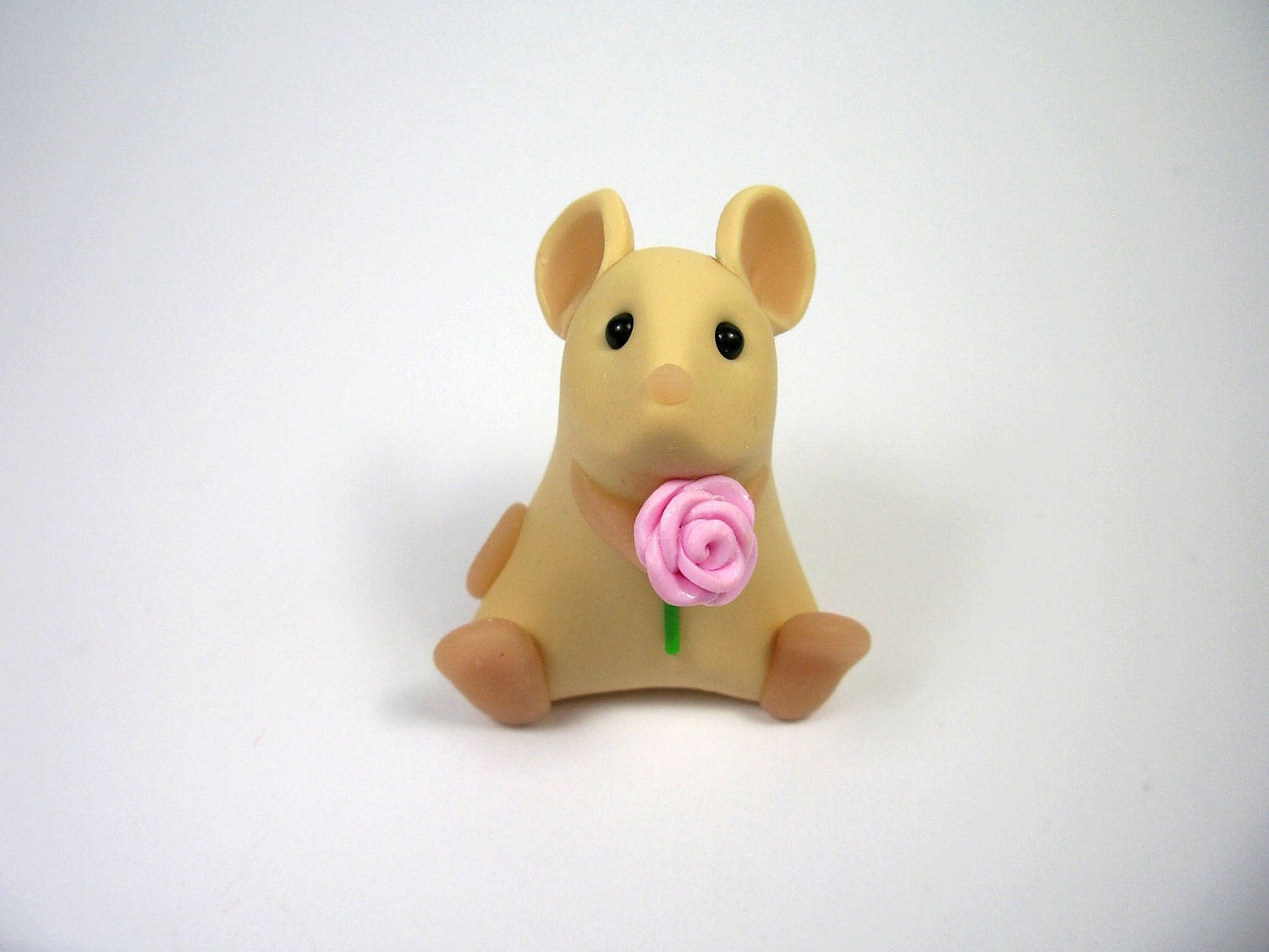 Little Tan Mouse with Pink Rose Mother's Day Ornament Cake Topper