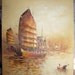 Vintage Junk Boat Framed Oil Painting By Kwok on an Anco Bilt frame