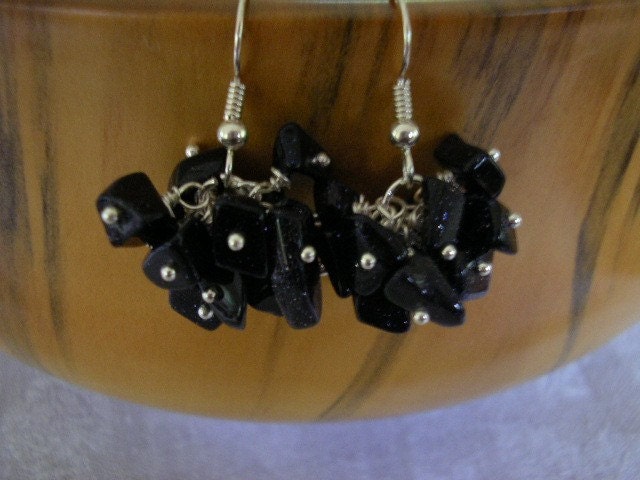 Black Blue Irridescent Chips and Silver Bobbles