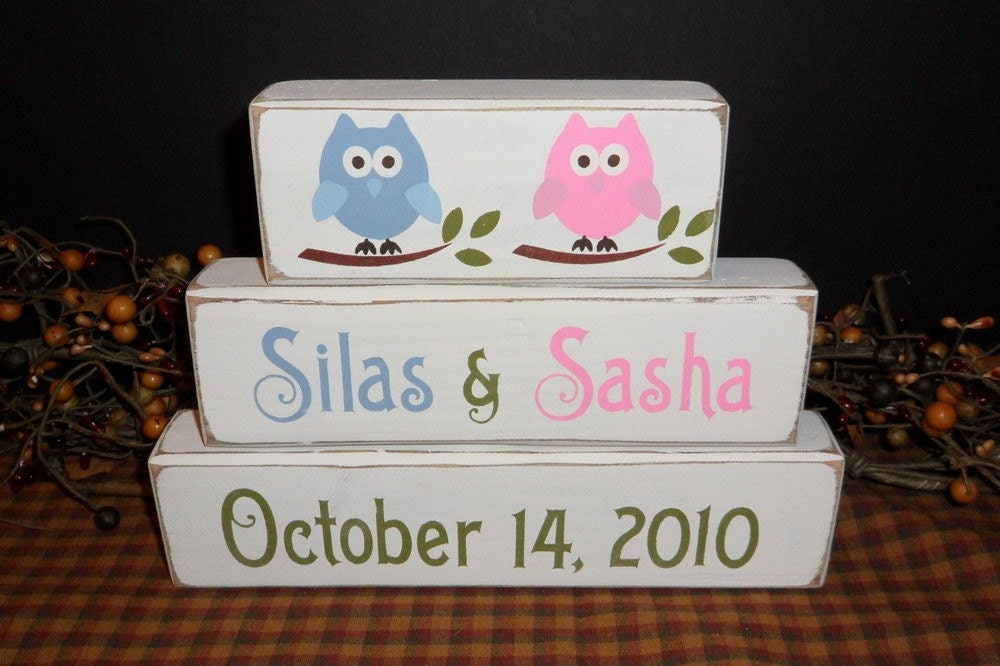 Custom Personalized Twins primitive wood block set