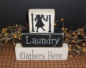 Laundry Gathers Here primitive wood blocks