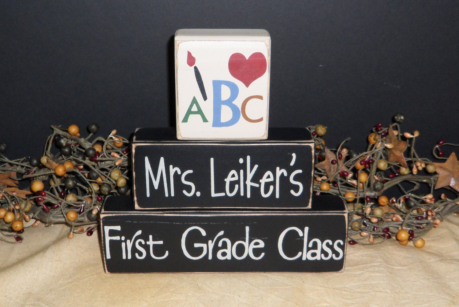 First GradeTeacher School Custom Name primitive wood blocks