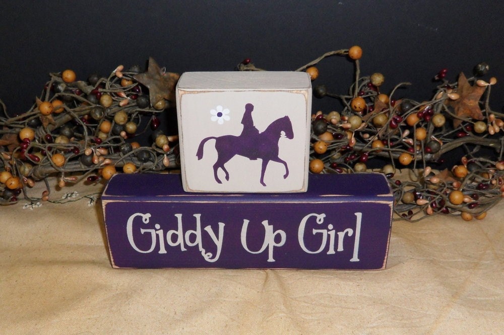 Giddy Up Girl horse primitive wood blocks