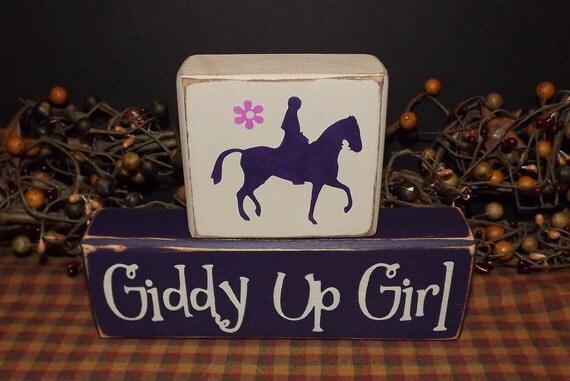 Giddy Up Girl horse primitive wood blocks