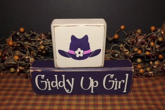 Giddy Up Girl horse primitive wood blocks