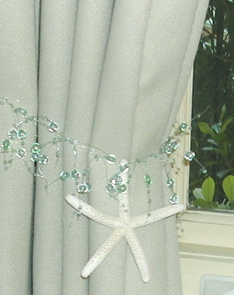 Beach Decor - 2 Curtain Tiebacks with Starfish - Beach and Coastal Decor