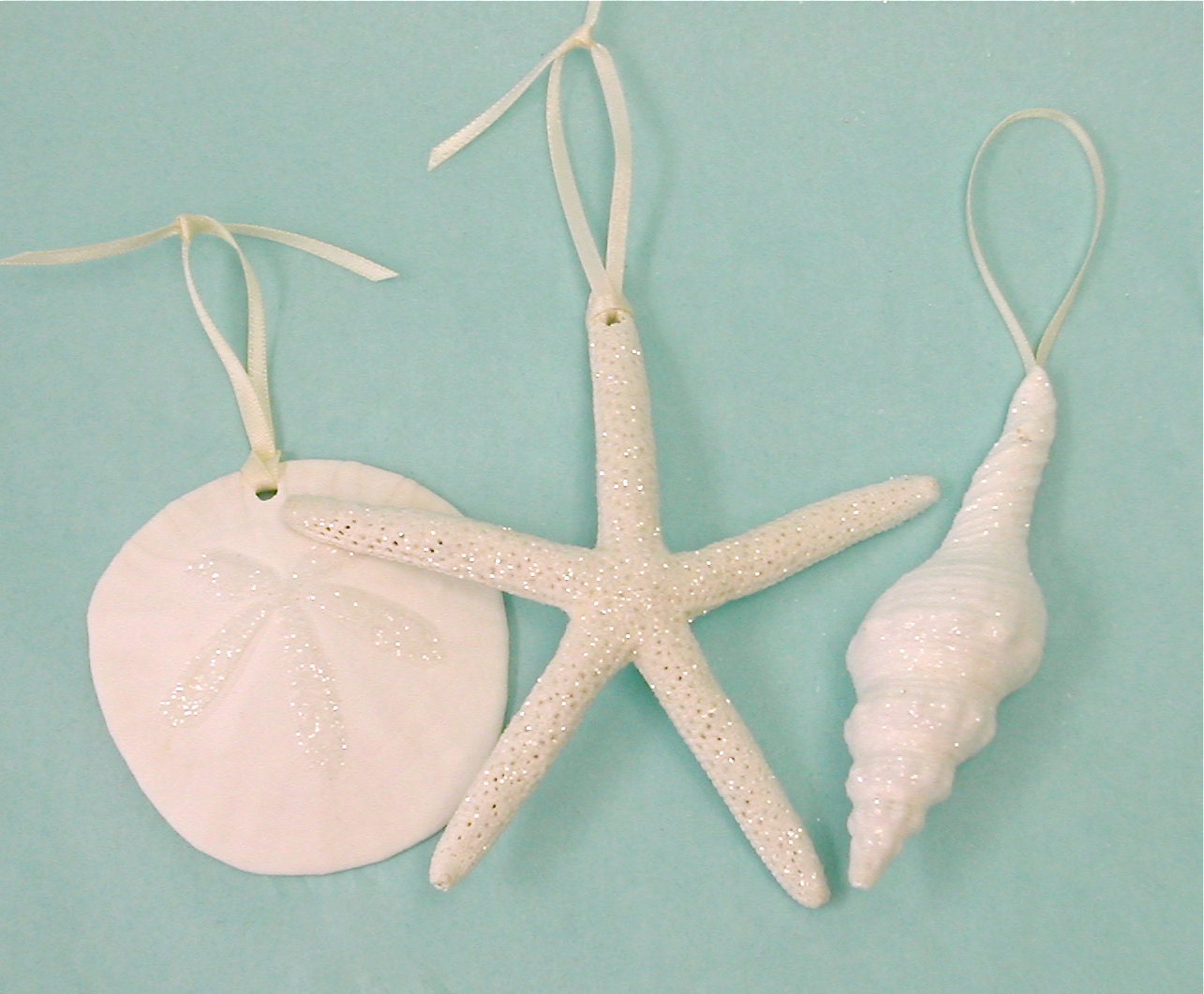 Shell Christmas Ornaments - Set of 3 Glittered - Beach Decor