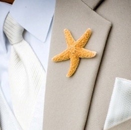 Beach Wedding Starfish Boutonniere Groom Lapel Pins/Dress Pin/Hat Pin - Proms or Beach Parties