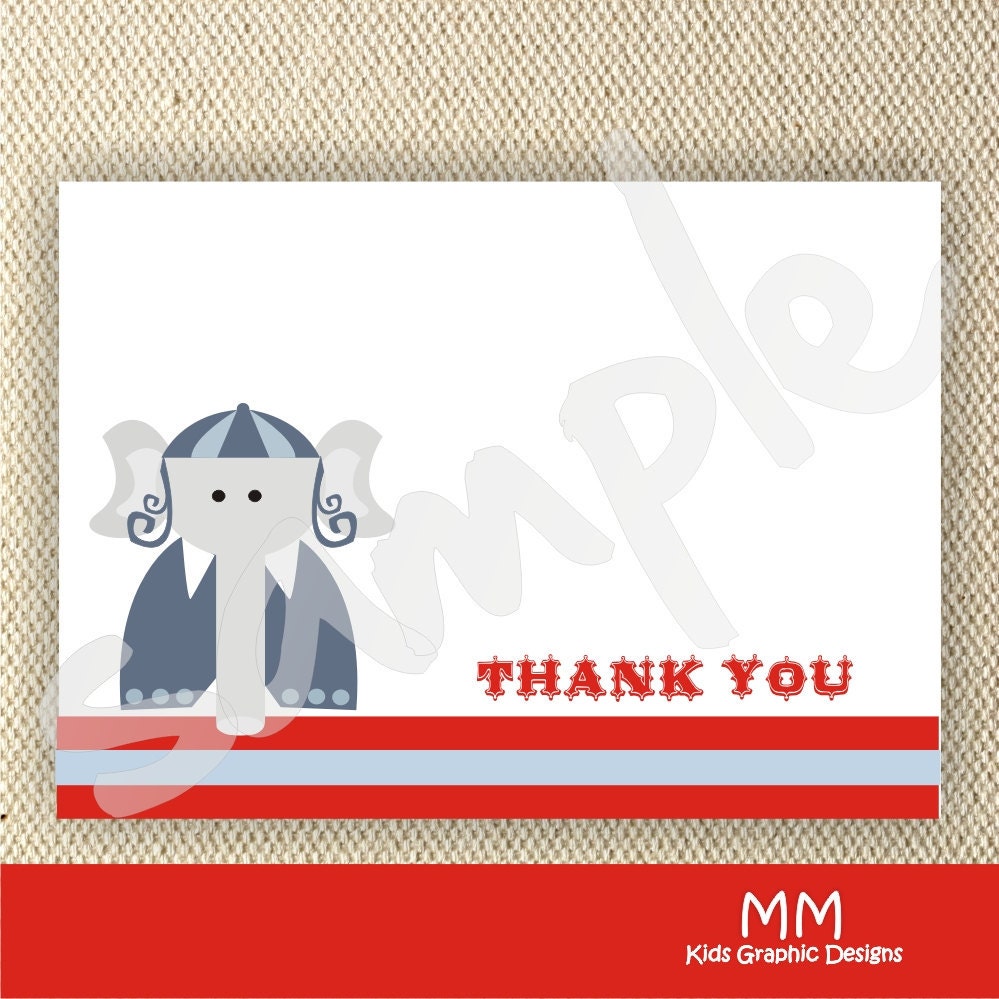 Elephant Theme - Thank You Cards with Envelopes - Set of 20