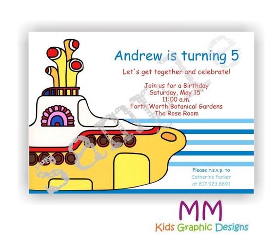 Submarine Theme - Birthday Invitation with Envelopes - Set of 20 Il_570xn