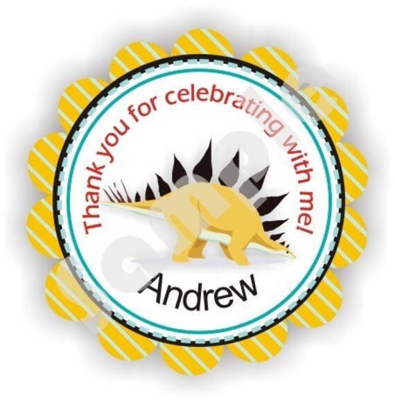 Dinosaurs Theme - 40 Die cut 2 inch circle Stickers with scalloped edges - Thank You - Birthday - Personalized Il_570xn