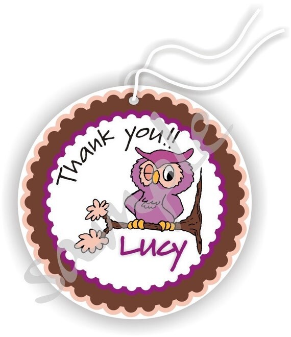24 Thank You 2.25 inch circle Tags - Birthday - Baby Shower - Thank You - Owl Theme - Personalized Il_570xn