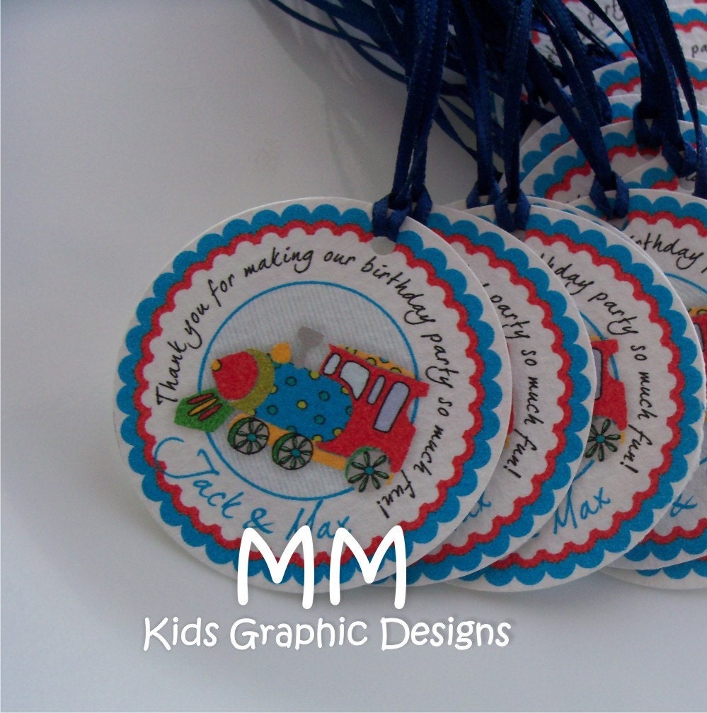 24 Thank You 2.25inch circle Tags - Birthday - Baby Shower - Bridal Shower - Envelope Seal - Address Label - Train Theme - Personalized Il_570xn