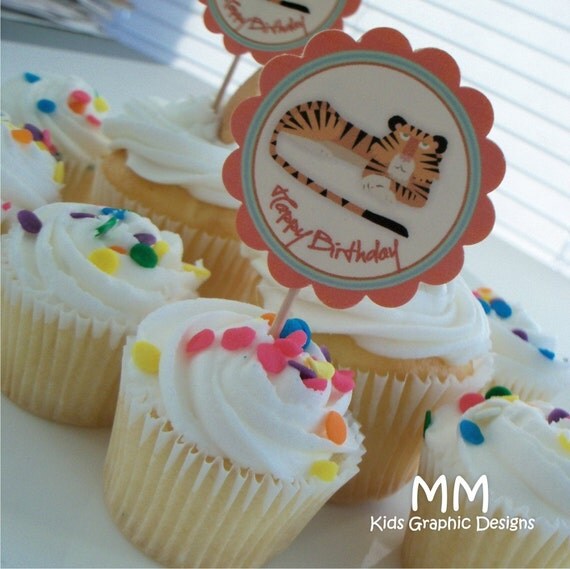 Grrr Tigers Theme - 20 Cupcake Toppers - Personalized - Birthday - Baby Shower - Choose the design Il_570xn