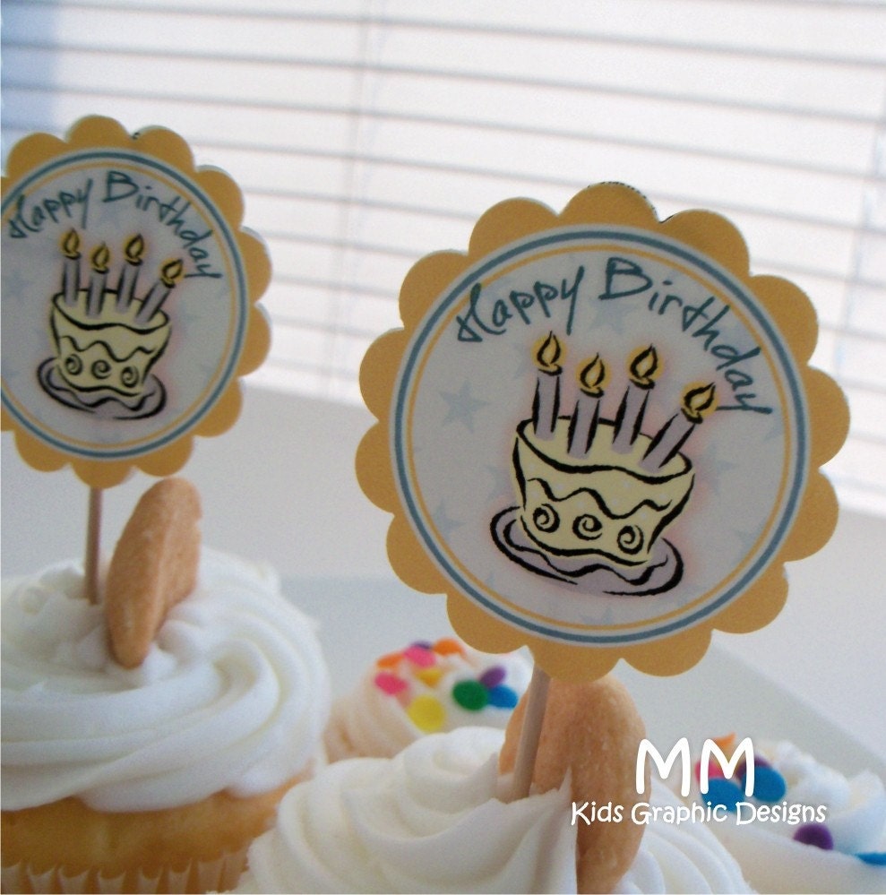 Cake Theme - Cupcake Toppers - Personalized - Birthday - Baby Shower - Choose the design Il_570xn