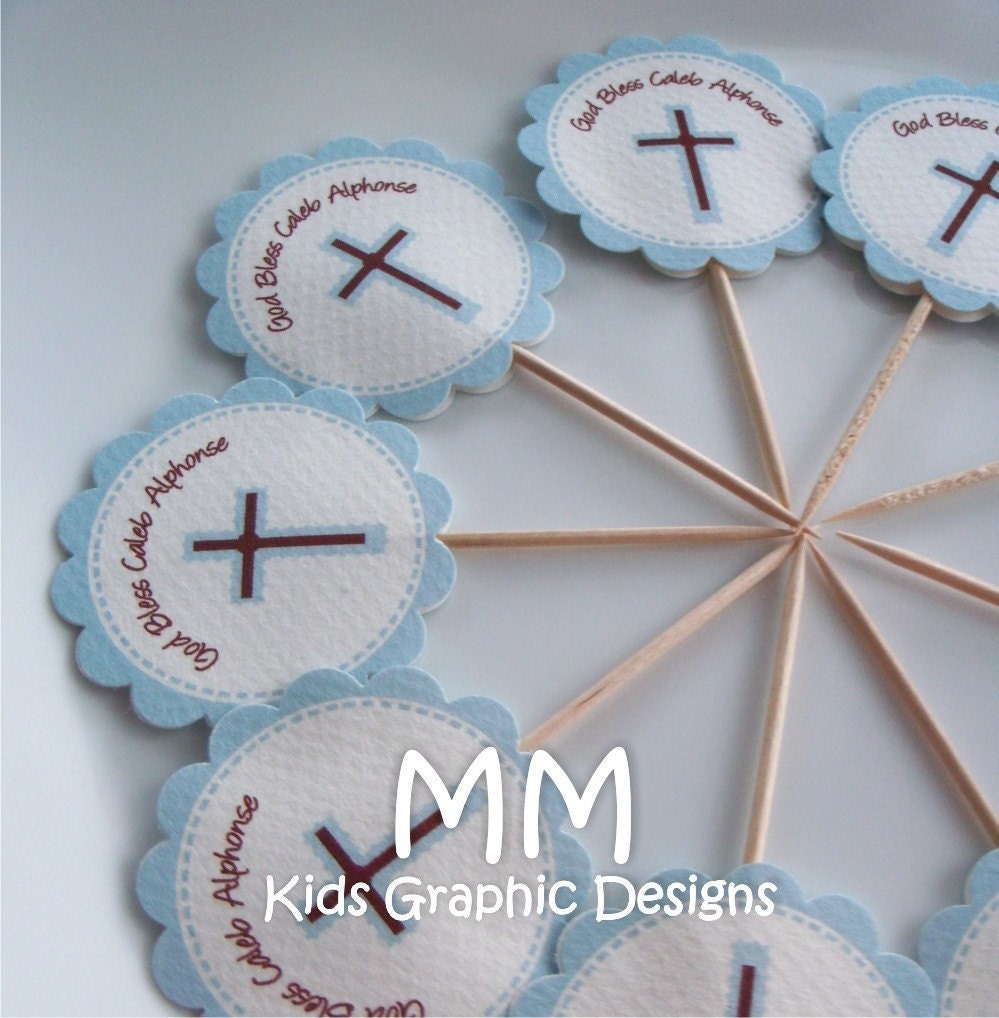 20 Cupcake Toppers - Personalized - Birthday - Baby Shower - Baptism - Communion Il_570xn