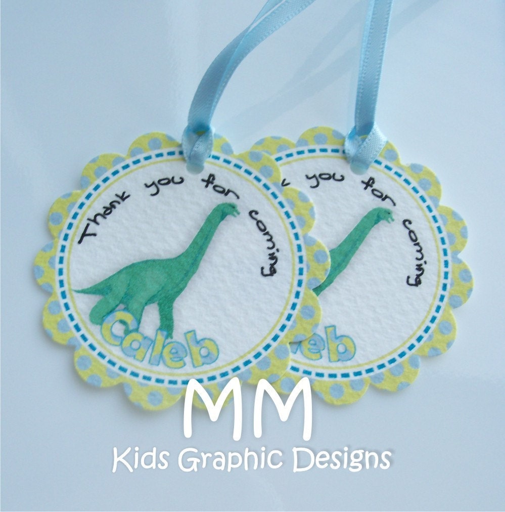 40 Thank You 2inch circle Tags with scalloped edges - Birthday - Baby Shower - Bridal Shower - Thank You - Dinosaur Theme - Personalized Il_570xn