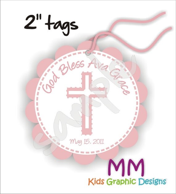 50 Thank You 2inch circle Tags with scalloped edges - Birthday - Baby Shower - Communion - Baptism - Thank You - Personalized Il_570xn
