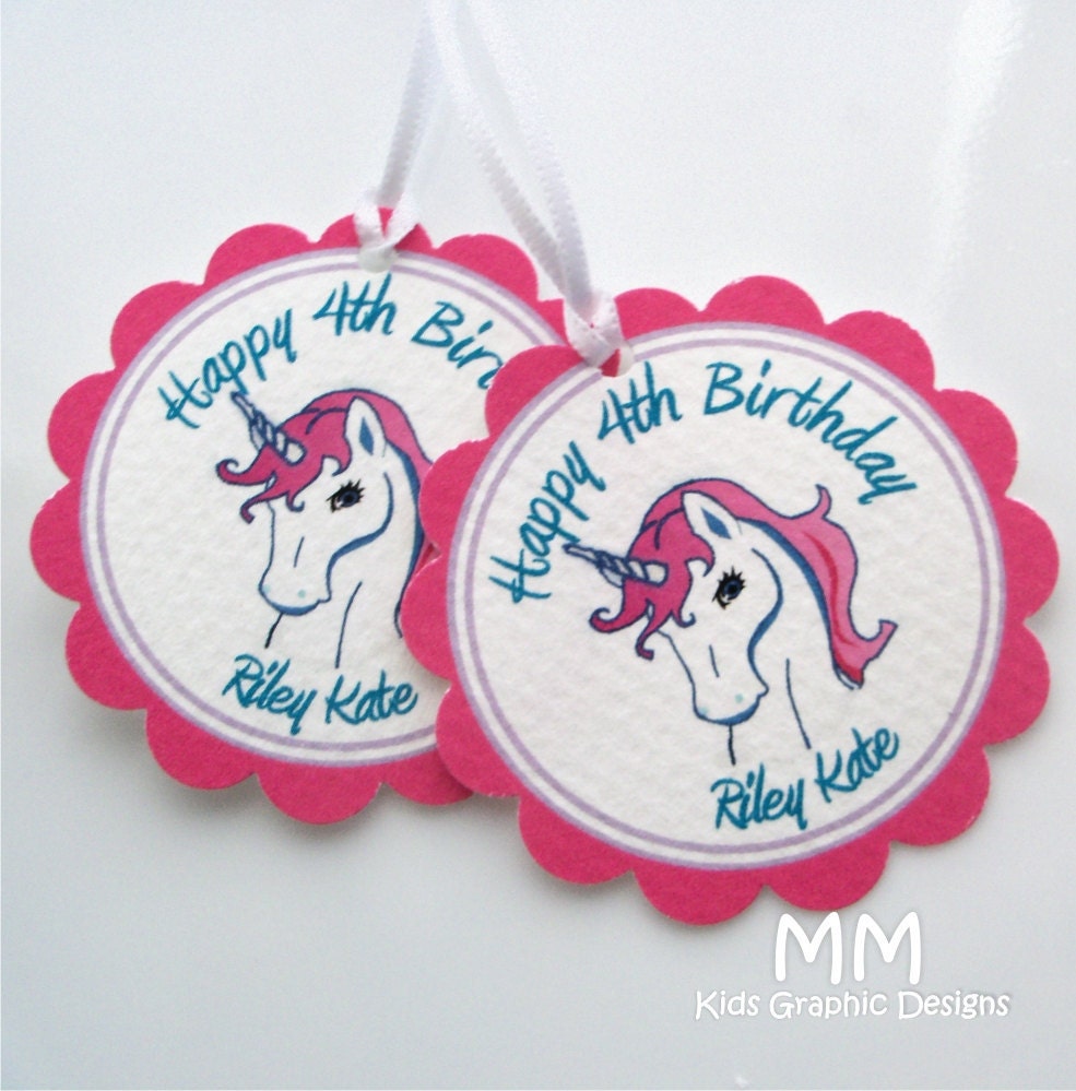40 Thank You 2inch circle Tags with scalloped edges - Unicorn Theme - Birthday - Baby Shower - Baptism - Thank You - Personalized Il_570xn