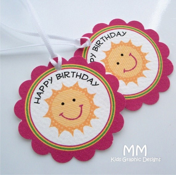 40 Thank You 2inch circle Tags with scalloped edges - Sun Theme - Birthday - Baby Shower - Baptism - Thank You - Personalized Il_570xn