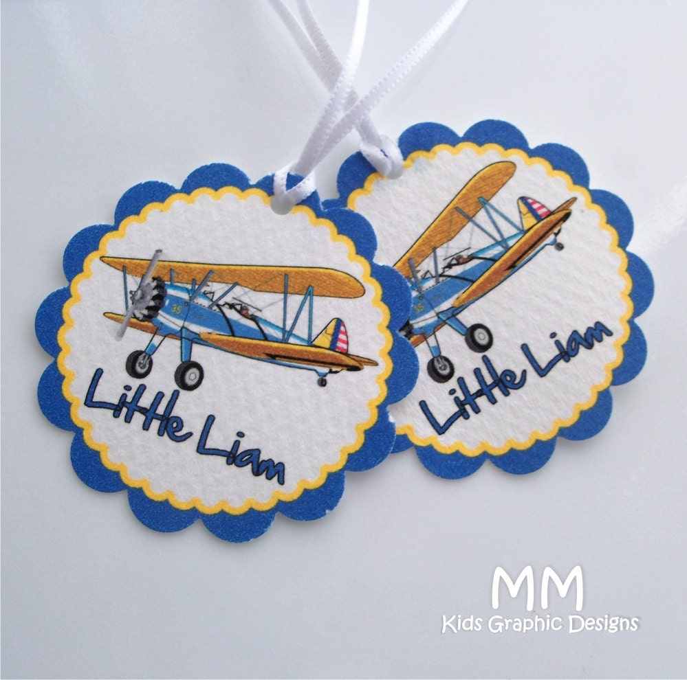 40 Thank You 2inch circle Tags with scalloped edges - Birthday - Baby Shower - Thank You - Airplane Theme - Personalized Il_570xn