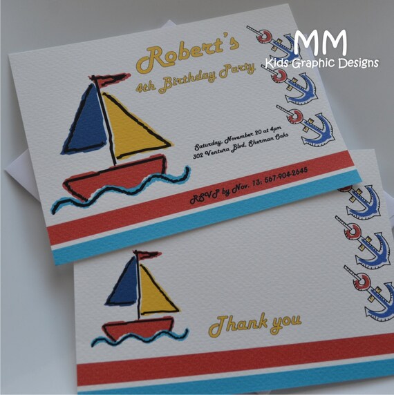 Boat Theme - Set of 20 Invitation and 20 Thank You Cards with Envelopes Il_570xn