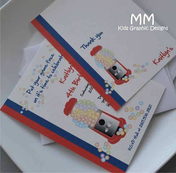 Gumball Theme - Set of 20 Invitation and 20 Thank You Cards with Envelopes Il_570xn
