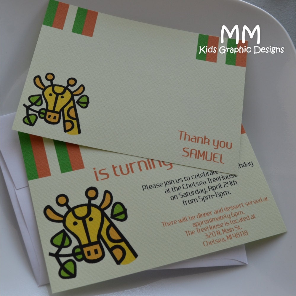 Giraffe Theme - Set of 20 Invitation and 20 Thank You Cards with Envelopes Il_570xn
