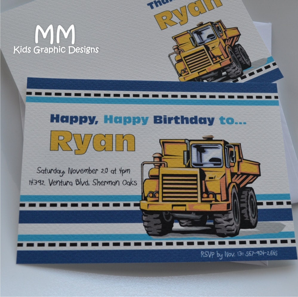 Dump Truck Theme - Set of 20 Invitation and 20 Thank You Cards with Envelopes Il_570xn