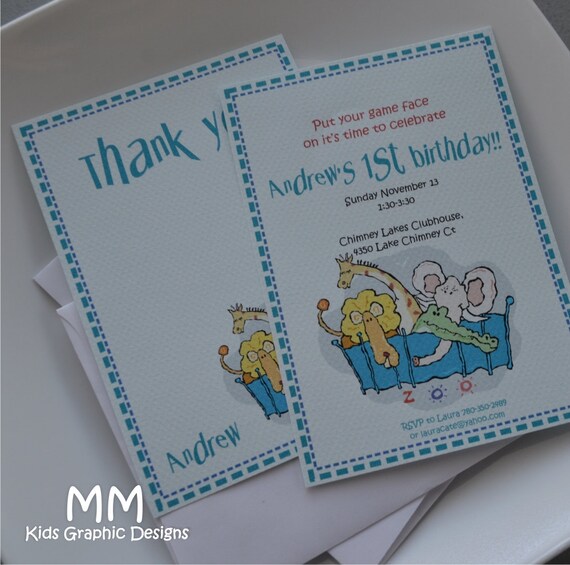 From the Zoo Theme - Set of 20 Invitation and 20 Thank You Cards with Envelopes Il_570xn