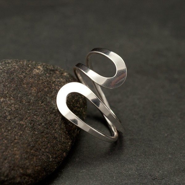 Simple Silver Ring- Sterling Silver Ring- Modern Silver Ring- Handmade Silver Wrap Ring- Metalwork Ring- size 8