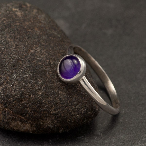 Amethyst Ring- Sterling Silver Ring- Purple Stone Ring- February Birthstone Ring- Handmade Silver Jewelry- your size