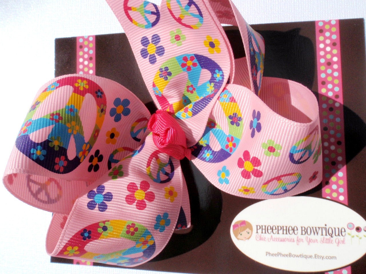 Peace Rocks - Fun Peace and Love Shocking Pink Large PheePhee Bowtique Classic Style Bow - Perfect for All Ages by PheePheeBowtique on Etsy