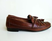 Giorgio Brutini Le Glove Woven Leather Loafers with Tassels - Reddish Brown - Men's 7.5 D
