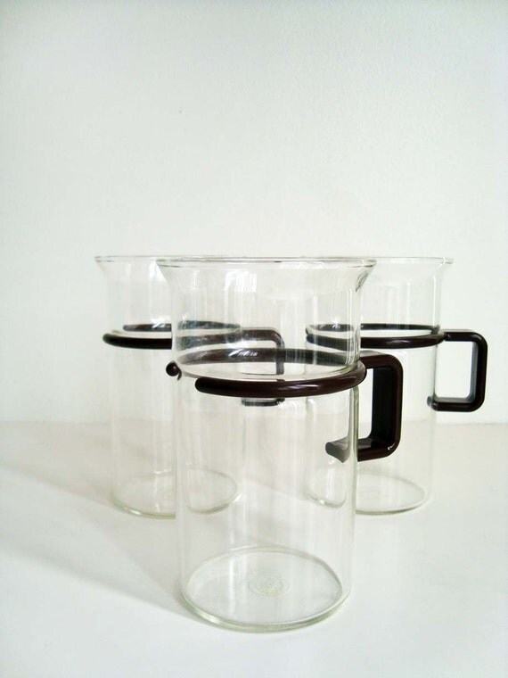 Set of 3 Retro Bodum Bistro Nouveau Glass Mugs by queeniesvintage