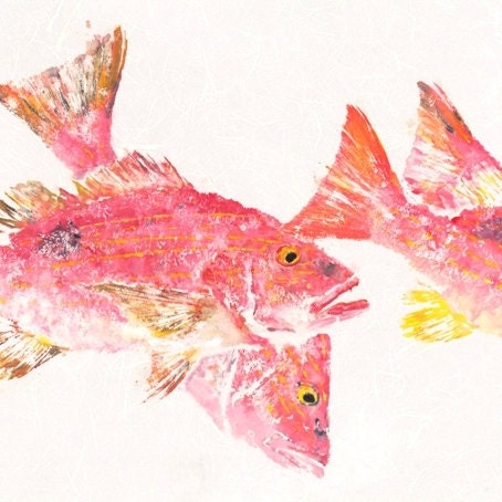 Lane Snapper - "In the Pink" - Gyotaku Fish Rubbing - Limited Edition Print (36.5 x 15.25)