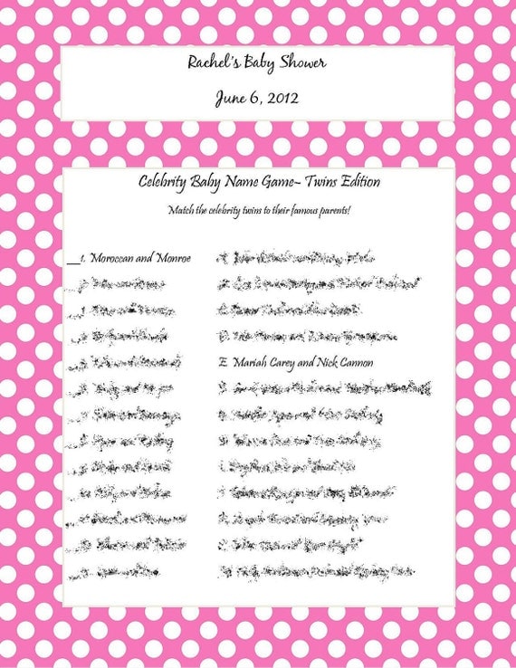 89 New baby shower game for twins 378 Celebrity Baby Name Game  Twins Edition  Pink with White Polka Dots 