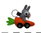 Mr Bunny in his Carrot Car Keychain - Grommt