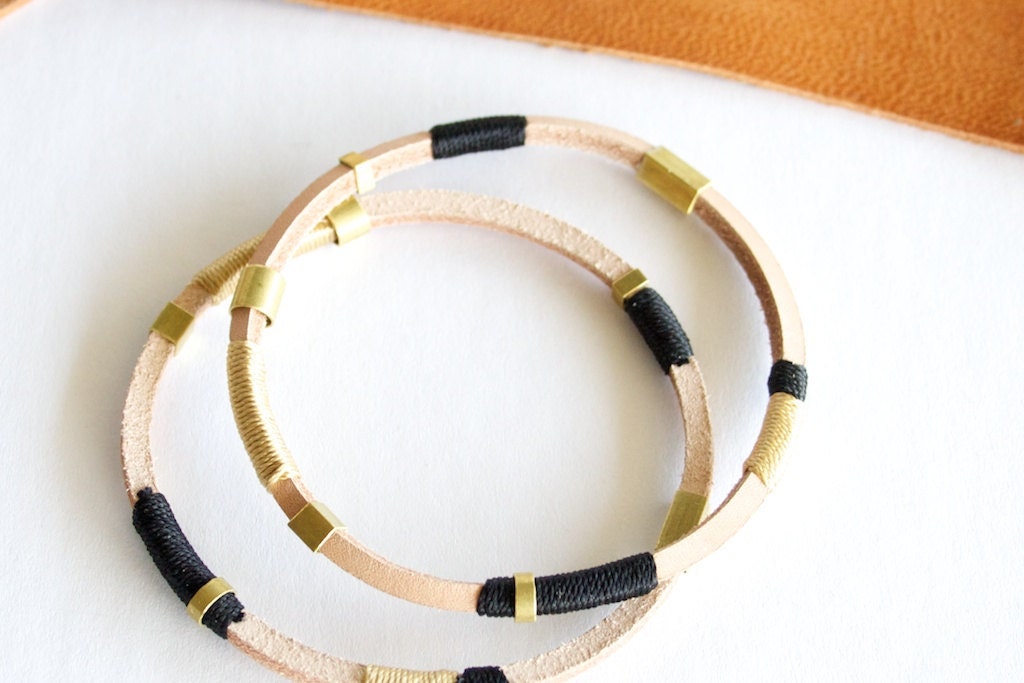 Brass & Black Fiber Bangle - Nebula collection