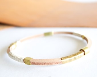 Brass & Ecru Fiber Bangle - Nebula collection