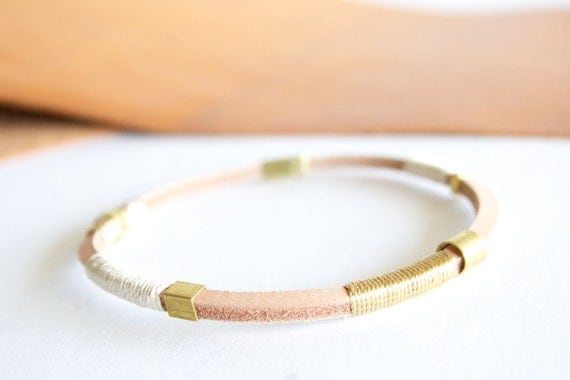 Brass & Ecru Fiber Bangle - Nebula collection