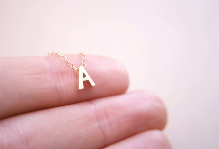 Tiny Gold Initial Necklace A-Z