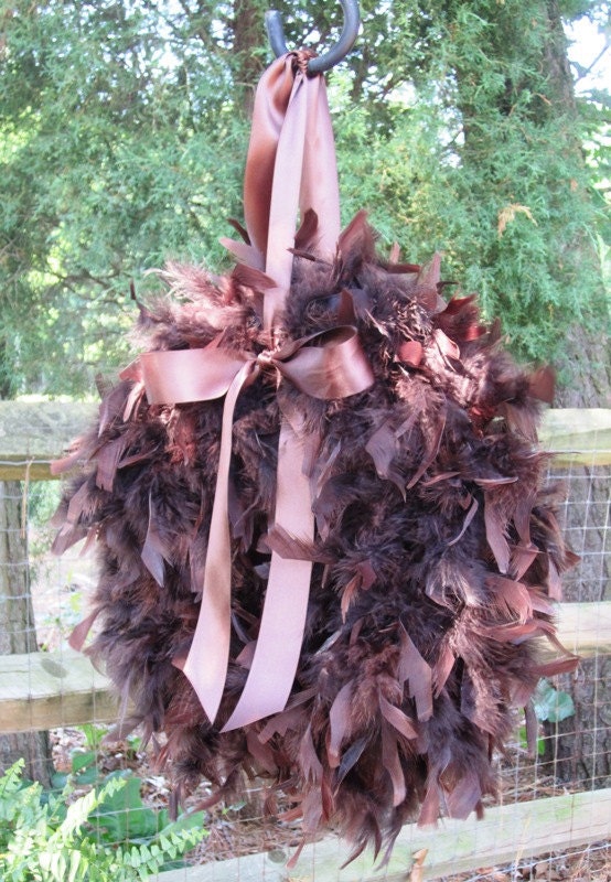 Rich Chocolate Brown Feather Wreath Full with lots of feathers Ships in 2-3 DAYS