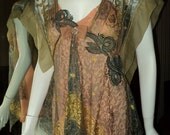 Antique Handmade Tunic Top Victorian Beaded Appliques, French Silk Rhinestone Bow, Silk Lace Bellasoiree original
