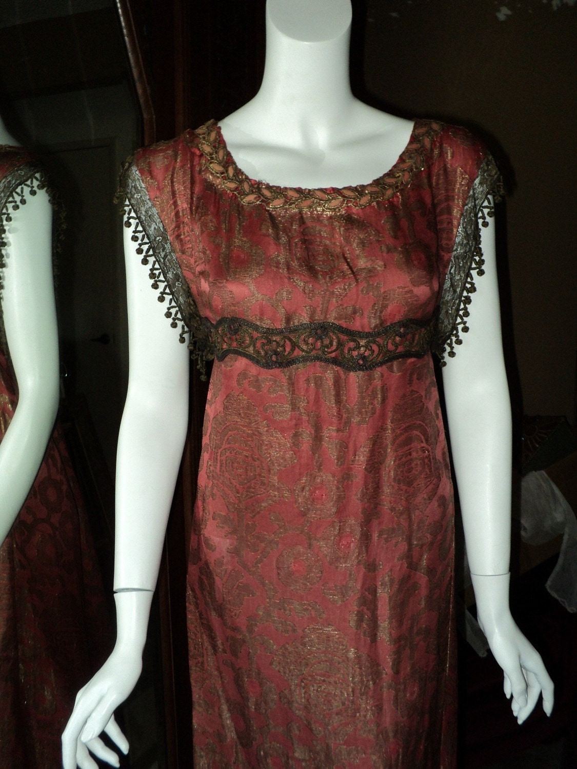 Antique Museum Quality 1800's couture Court Dress Napoleon Era Fortuny style Fabric Lame French Period Bellasoiree original